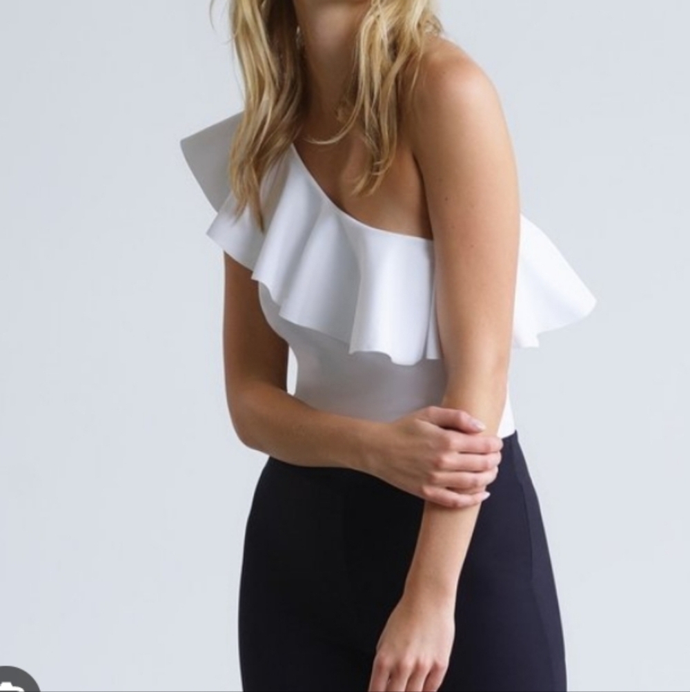 Commando Bonded Ruffle One Shoulder Bodysuit in White